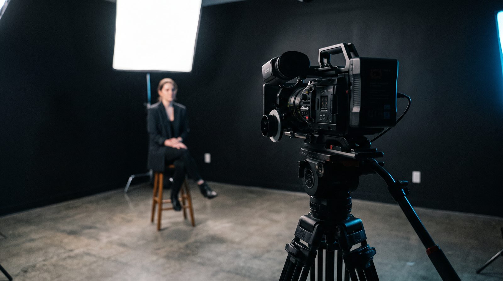Cinema camera in a dark studio